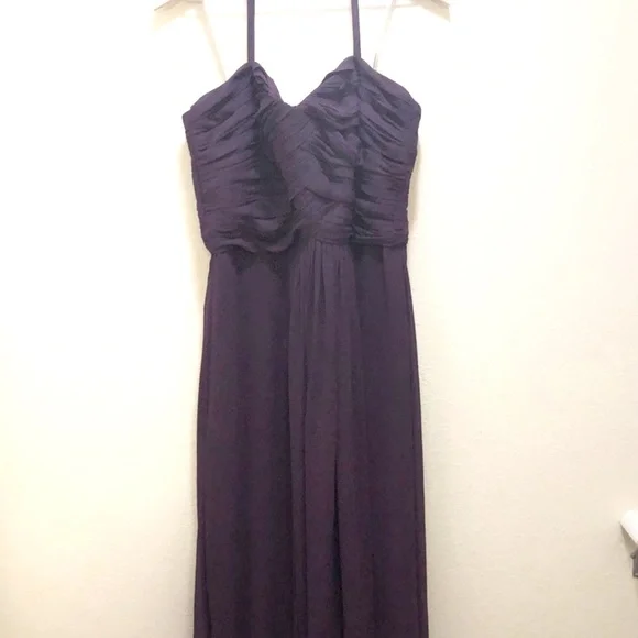 Monique Lhuillier Strapless Chiffon Gown Purple 12 - Picture 2 of 15